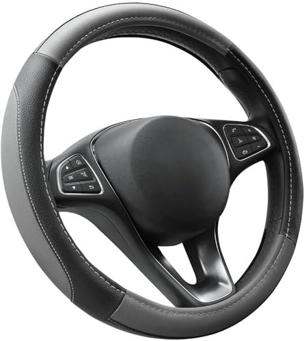 COFIT Anti-Rutsch Lenkradbezug Auto Lenkrad üBerzug Leder Lenkradhülle Universal Mikrofaser Autolenkradbezug Autozubehör M 37-38cm Grau and Schwarz