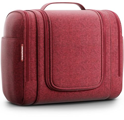 Travelaner Kulturbeutel zum Aufhängen für Damen, Herren und Kinder, 7 Liter Stauraum, 3-in-1 Kulturtasche, Kosmetiktasche für Reise, Waschtasche, Waschbeutel, Wasserabweisend, Rot