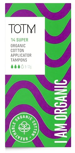 TOTM Organic Cotton Tampons with Biodegradable Cardboard Applicator | Super Absorbency Pack of 14 | Made from Cotton | Soft & Sustainable Natural Tampons for Leak-Free Comfort