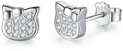 Gold Gala Ohrringe 925 Sterling Silber Mädchen Damen (Katze)