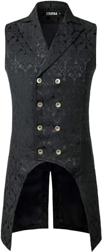 PARKLEES Herren Jacquard Gothisch Steampunk Zweireiher Smoking Slim Fit West Anzugweste SV11 Schwarz S
