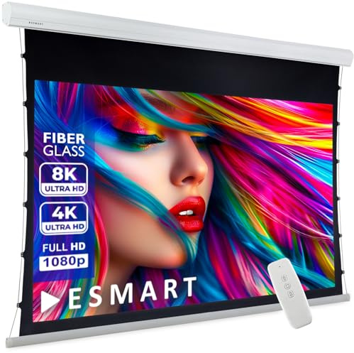 ESMART Expert XTR Tension-Leinwand, Gesamtbreite 280 cm, Tuch: Grau | Bildfläche 244 × 137 cm, Format 16:9, graues Kontrasttuch für Räume mit Umgebungslicht, inklusive Fernbedienung