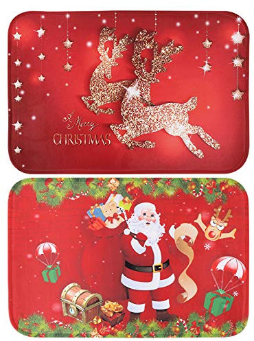 BHGT 2 Stück Fussmatte Weihnachtsmotiv Weihnachten rutschfeste Türmatte Fußmatte Weihnachtsdeko Fussmatte Decor Badematte Badvorleger Fußabtreter Fussmatte Schmutzfangmatte