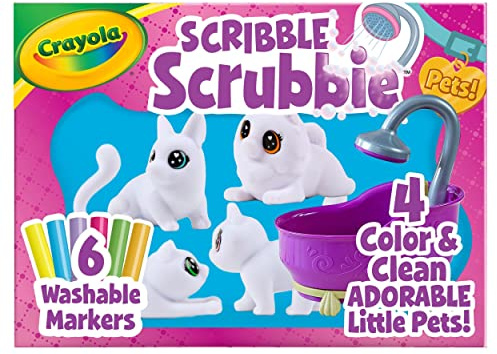 Crayola Scribble Scrubbies Glam Pack (4 Pets), Washable Pet Care Toy & Coloring Animal Craft Kit, Gift for Kids, Playset for Girls & Boys, Ages 3+