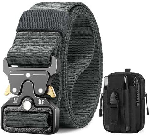 BESTKEE Taktischer Gürtel, 3,8 cm Militär Arbeitsgürtel, Schwerlast Nylon Schwarz Gürtel mit, Geschenk mit Taktischem Molle-Beute