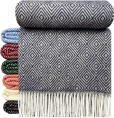 STTS International Wolldecke 100% Schurwolle Wohndecke 140 x 200 cm Tagesdecke Schurwolldecke Woll-Plaid Tirol in vielen Farben erhältlich (Grau (3))
