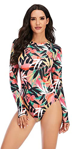 Beachkini Traje de baño para Mujer con protección Solar, Traje de baño de Manga Larga, Ropa de Surf de una Pieza con Cremallera,08,L