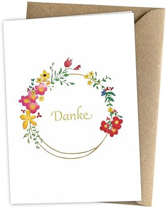 Herzfunkeln® Dankeskarte mit Blumenkranz in DIN A6 - Danke sagen mit Dankeschön Karte - Mit Umschlag aus Recyclingpapier - Grußkarte & Danksagungskarte - Made in Germany