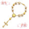 Floatdream Kreuz Christian Rosenkranz Armband, Kreuz Christian Armband, Kreuzperlenarmband, für Geburtstage, Konfirmationen, Kommunionen, Taufen, Partys (Gold)