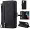UEEBAI Hülle für Samsung Galaxy S22 Ultra 5G, Retro Reißverschluss Handyhülle PU Leder Handytasche Bumper mit 9 Kartenfächer Standfunktion Geldbörse Trageband Schutzhülle Flip Wallet Case - Schwarz