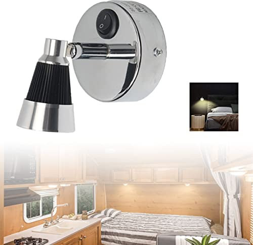 JUTTAUTO 12V LED Spot Leselampe, 3W Bullet Wohnmobil Warmweißes Licht mit Schalter, 330LM Nachttisch Wandlampe 360° drehbar für RV Caravan Camper Van Boot (Silber-2-1pcs)