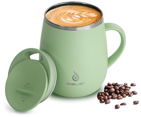 Ideus 16 oz Insulated Coffee Mug with Lid and Handle (Avocado Green 2.0)