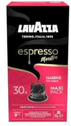 Lavazza, Espresso Maestro Classico, 30 capsules de café compatibles avec les machines Nespresso* Original, avec notes aromatiques de céréales et biscuits, 100% arabique, intensité 9, torréfaction