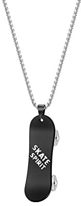 HIJONES Herren Skateboard-Halskette aus Rostfreier Stahl Street Style Anhänger Hip-Hop Style Springkette Für Jungen Schwarz