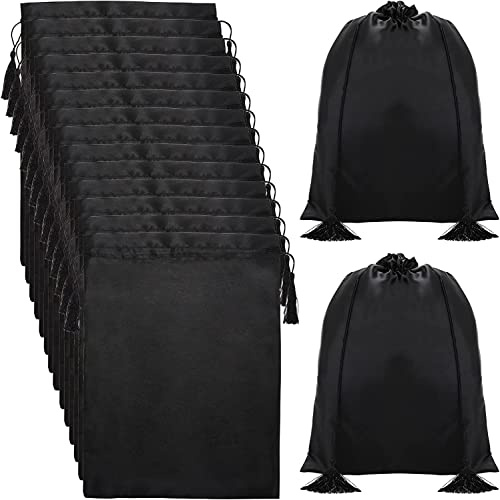 Youeon 16 Stück Perücke Tasche Seide, 30 x 40 cm Schwarz Seidenperückenbeutel mit Kordelzug, Satin-Reisetasche für Perückenverpackung, für Zuhause, Wohnzimmer, Reisen, Eisen, Elegant