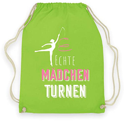wowshirt Turnbeutel Gymsack Echte Mädchen Turnen Turnerin Sport Kinder Geschenk Sportlerin, Farbe:Lime Green