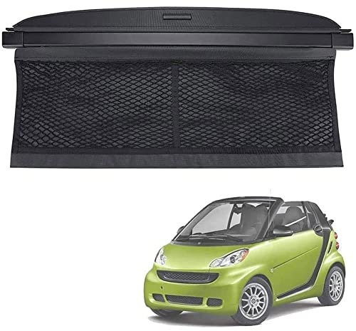 AMPACO Kofferraum Abdeckung Laderaumabdeckung für Smart 451 Fortwo 2007-2014, Schwarz Ausziehbar Kofferraumabdeckung, Auto Kofferraum Einziehbare Cargo Cover Ablagen