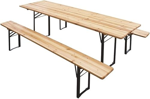 Set Birreria Completo Tavolo Con 2 Panche In Legno Con Gambe Pieghevoli Facile Trasporto Mobili Giardino Feste Esterno Bar Pub Piscina Fiera Picnic Camping Campeggio Sagre (200 x 70 x 75 Cm)