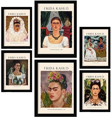 Nacnic Frida Kahlo Posterblatt. Malergalerie. Dekorative Gemälde für Ihr Wohnzimmer, Schlafzimmer, Zuhause. Wandkunstdrucke. Größen A4 und A3 mit schwarzen Rahmen