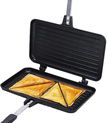 Doppelseitige Bratpfanne für geröstete Sandwish-Maker, Antihaft-Frühstücksbratpfanne, Haushalts-Sandwich-Toastie-Maker, Brot- -Backen, Pfannkuchen-Pfanne, Grillkäse-Maker für Hobbyköche, Camping