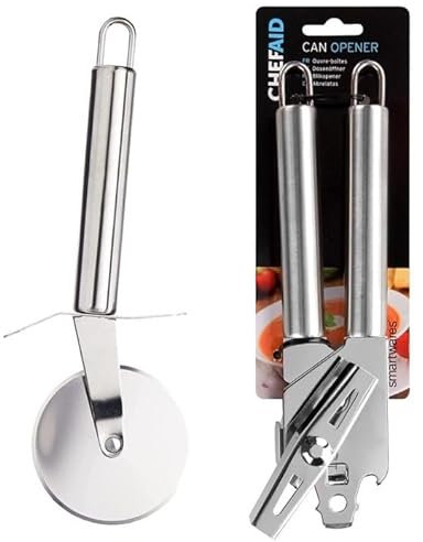 Chef Aid Pizza Cutter Wheel Stainless Steel with Finger Guard – Sharp, Non Slip Cutting Wheel, Dishwasher Safe with Hanging Loop + Chef Aid Can Opener