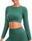Yaavii Sport Oberteile Damen-Langarm Gym T-Shirts Bauchfrei Crop Top Fitness Grün S