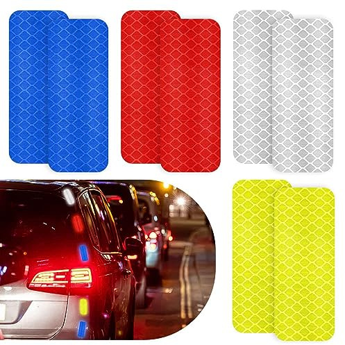 Nastro Adesivo Catarifrangente per Bicicletta per Auto - 8 Adesivi di Avvertimento autoadesivi per motociclette, Strisce Riflettenti Adesivo per visibilità Notturna, Rosso Blu Bianco Giallo