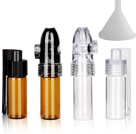 TenhCreek 4 Piece Spice Powder Tool With Spoon, 1.7 Inch Height Small Storage Bottle With Mini Funnel, Cap and Integrated Spoon for Outdoor Travel Kit