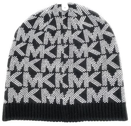 Michael Kors Mütze I Damenmütze I Beanie I Wintermütze I Strickmütze I One Size I Weiche Acrylwolle I Logo (Schwarz-Silber)