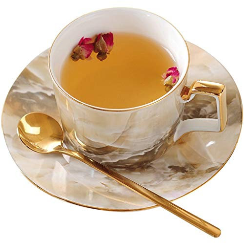 ESOUY Tasse en céramique 250 ML Tasse à café marbrée et Soucoupe de Luxe en Porcelaine Anglaise thé de l'après-midi thé Noir Fleur Tasse à thé Service à thé personnalisé créatif Tasse à café en cé