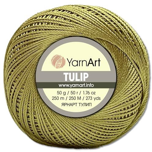 Frida's Wollhaus YarnArt 50 g Tulip Häkelgarn Filetgarn Mikrofaser glänzend seidig 49 Farben (469 | Gelbgrün)