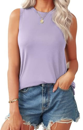 Zeagoo Tank Top Damen Ärmellose Sommer T Shirt Einfarbig Basic Rundhals Oberteile Weste Lila XL