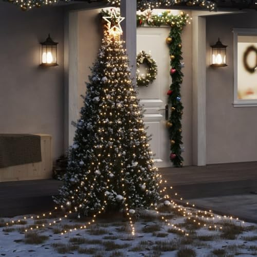 BaraSh Luces para árbol de Navidad 320 Leds Blanco cálido 375 cm Espumillon Arbol Navidad