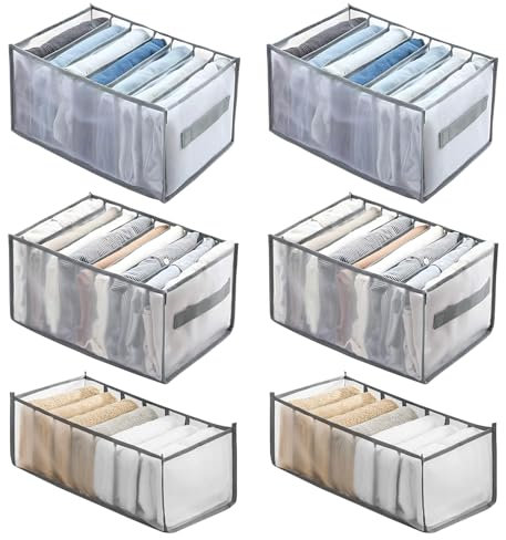 ATMWM 6 Stück Kleiderschrank Ordnungssystem Schrank Organizer Kleiderschrank Kleider Organizer Kleideraufbewahrung Ordnungssystem Box aus Mesh für Jeans Hosen Hemden Unterwäsche