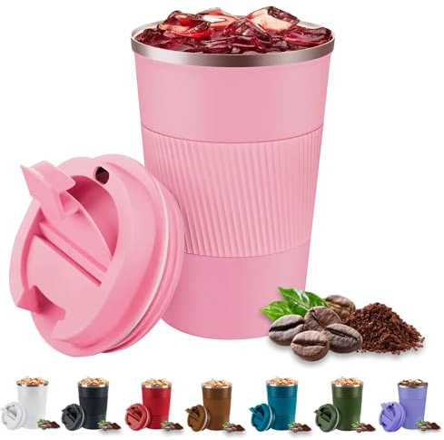 Eastrise Travel Mug,Insulated Coffee Cup with Leakproof Lid,Reusable Travel Coffee Mug,Stainless Steel Coffee Cup for Hot or Cold Drinks(Pink/13oz)