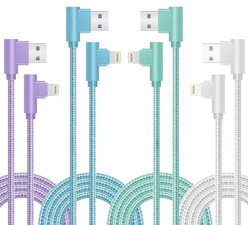 Apple iPhone Charging Cable Pack, 1/2/2/3M Right Angle 90 Degree MFi Certified Nylon Braided Fast Charging Cable Compatible with iPhone 14 Pro Max 13 12 11 Mini X XR 8 7 6S iPad