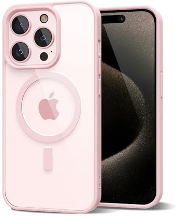 oakxco für iPhone 15 Pro Max Hülle Magsafe Durchsichtig, Klar Magnetisch Induktives Laden Handyhülle Bunt Dünn Silikon & Transparent Hart Plastik, Cute Einfarbig Clear Handy Hülle für Mädchen, Rosa