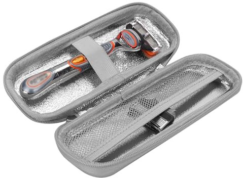 Linkidea Hard Shell Safety Razor Travel Case, Men's Portable Travel Shaver Bag Compatible with Gillette Fusion 5, Mach 3, Shaving Accessories Storage (Silver)