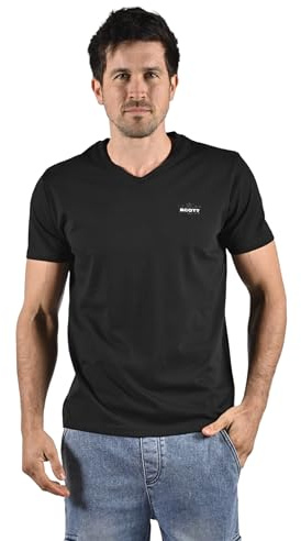 SCOTT T-Shirt Roche Uni en Coton Col V Manches Courtes