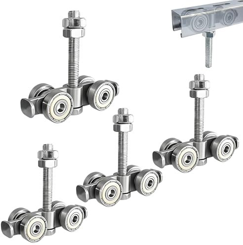 BIAXJUNY 4 Wheel Rolley Assembly， Silent Rollers Wheel for 1-5/8 Wide and All 1-5/8 or Taller Rail Hanging Track, Track Roller Used for Barn or Shed Sliding Doors（4 Pack）