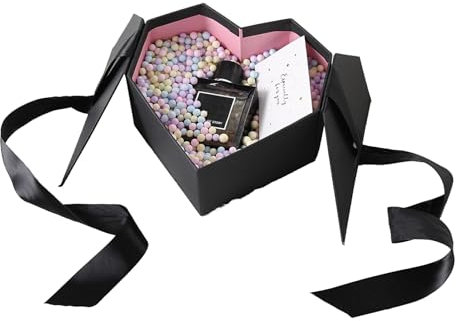 Herzförmige Geschenkboxen, Verpackung von Süßigkeiten, Geschenkbox mit Deckel, Muttertag-Schleife, Papierboxen mit Deckel für Geburtstage, Abschlussfeiern, Jubiläen, Weihnachten,(Schwarz)