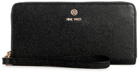 Nine West Lockup 9 Geldbörse mit Reißverschluss und Handgelenk, Schwarz, Medium