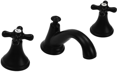 JUEMII Robinet de lavabo large noir avec 3 trous, hauteur du bec 50 mm, réglable à chaud et froid, pour cuisine, salle de bain, plans de travail