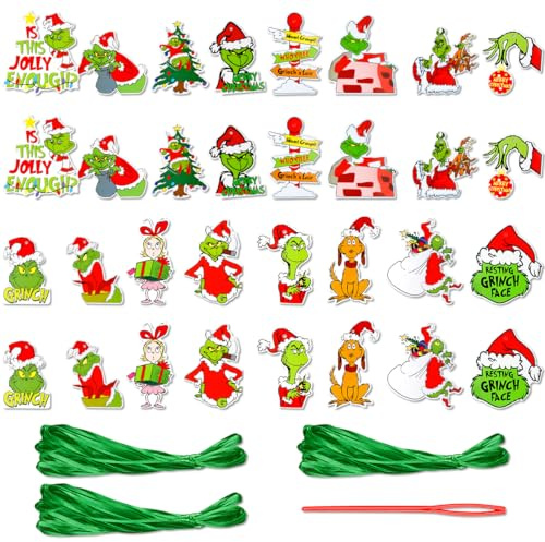 Thyonta Christmas Tree Grinch Gift Decoration Hangers Grinch Theme Party Hanging Ornaments Can be Used as Home-Themed Party Gift Tags（A）