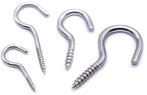 J Clarke Marine 10pcs Stainless Steel Cup Hooks A4 316 Non Rust SS Ceiling self Taping Screw Hook (2.9mm x 40mm)