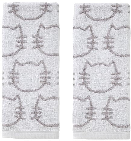 SKL Home Katzen-Handtuch, 2-teiliges Set für Bad/Küche/Bar & Geschenk, Weiß/Grau