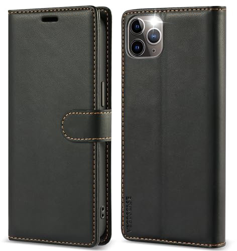 VEGOSCASE HandyHülle für iPhone 11 Pro max Hülle, Lederhülle Klappbar Brieftasche Klapphülle Kartenfach Standfunktion Schutzhülle mit RFID-Blockierung für iPhone 11 Pro max, Schwarz