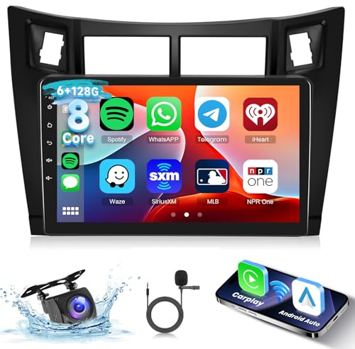 Hodozzy 6G+128G 8-Core Android Autoradio für Toyota Yaris 2005-2011 mit Wireless Carplay Android Auto, Radio 9 Zoll Touchscreen mit Bluetooth GPS Navi WiFi USB DSP FM/RDS Radio Rückfahrkamera