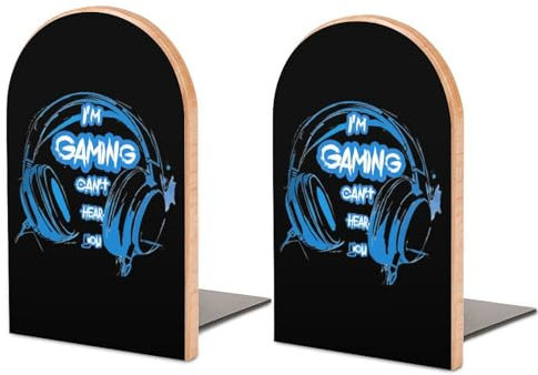 I'm Gaming Can't Hear You Wooden Book Ends Decorative Bookends for Shelves Heavy Books Stand Holder for Office Home