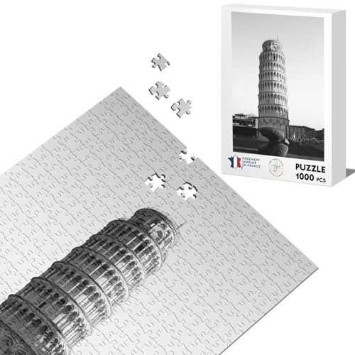 Klassisches Puzzle 1000 Teile Der Turm von Pisa in Schwarz und Weiß Denkmal Italien